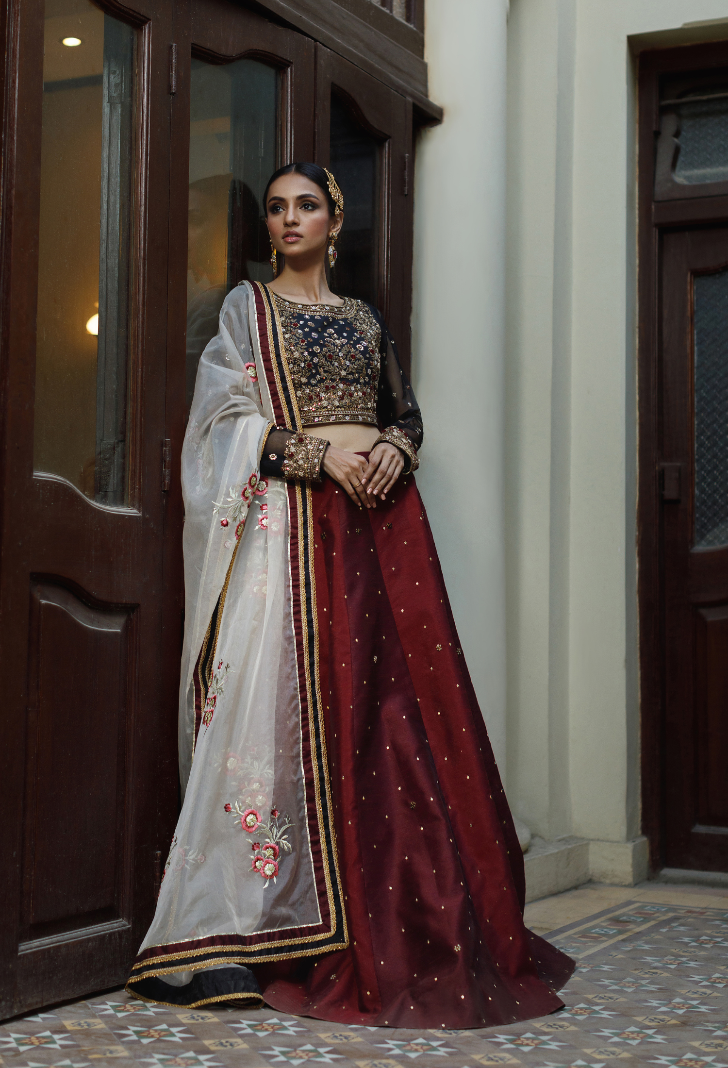 Black & Maroon Begum Lehnga