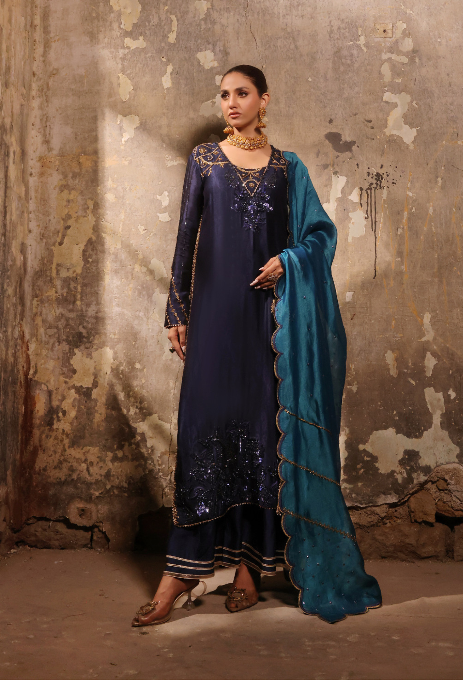 Navy Slit Bano Silk