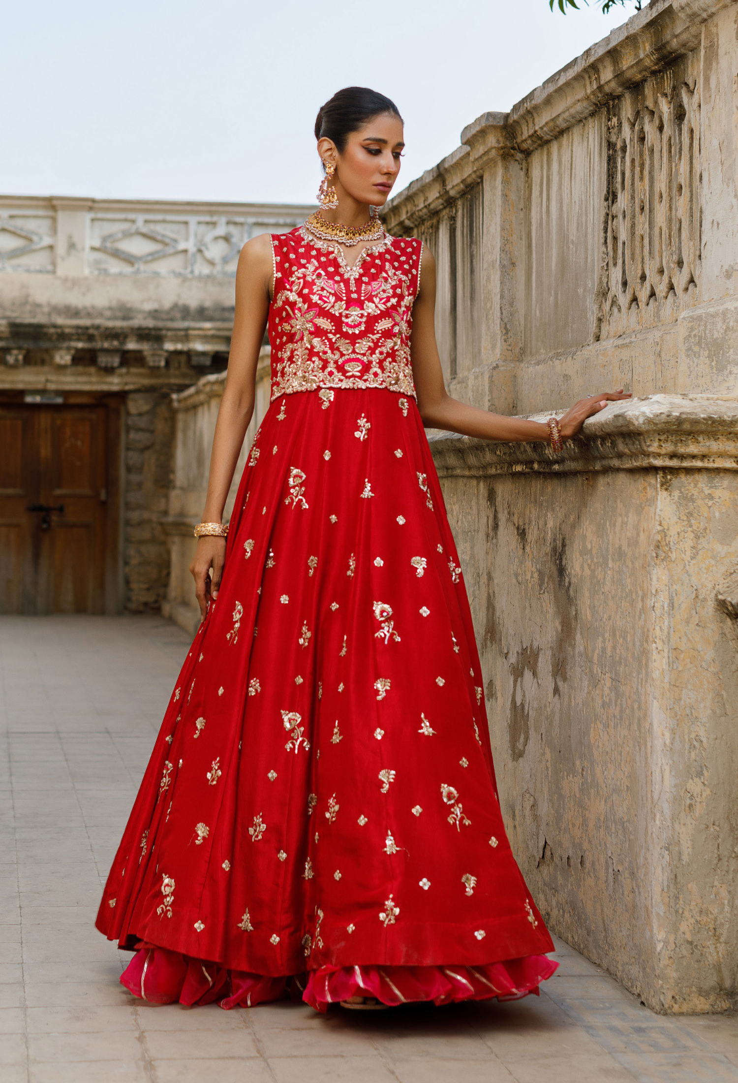 Red Zohra Rawsilk Anarkali