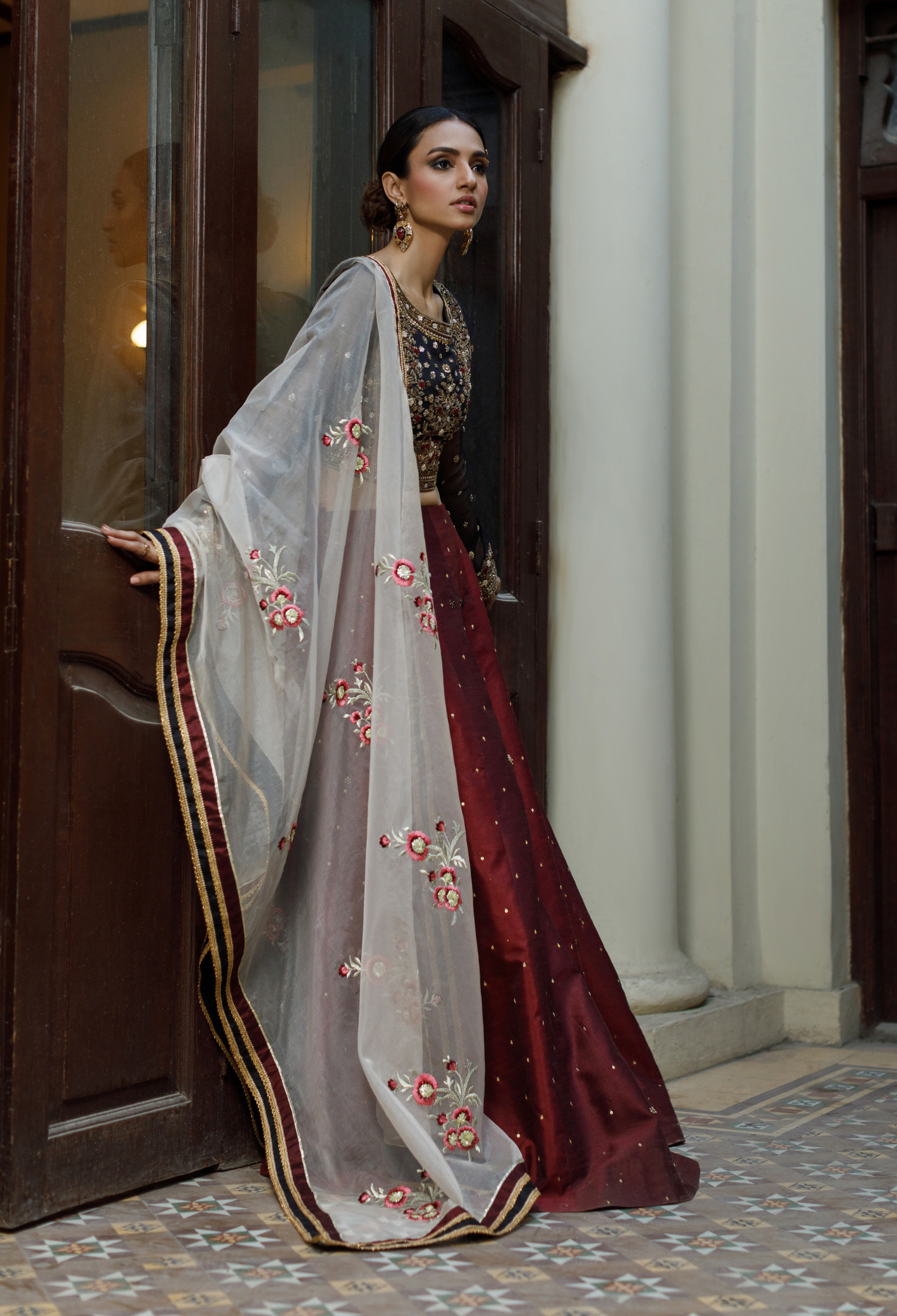 Black & Maroon Begum Lehnga