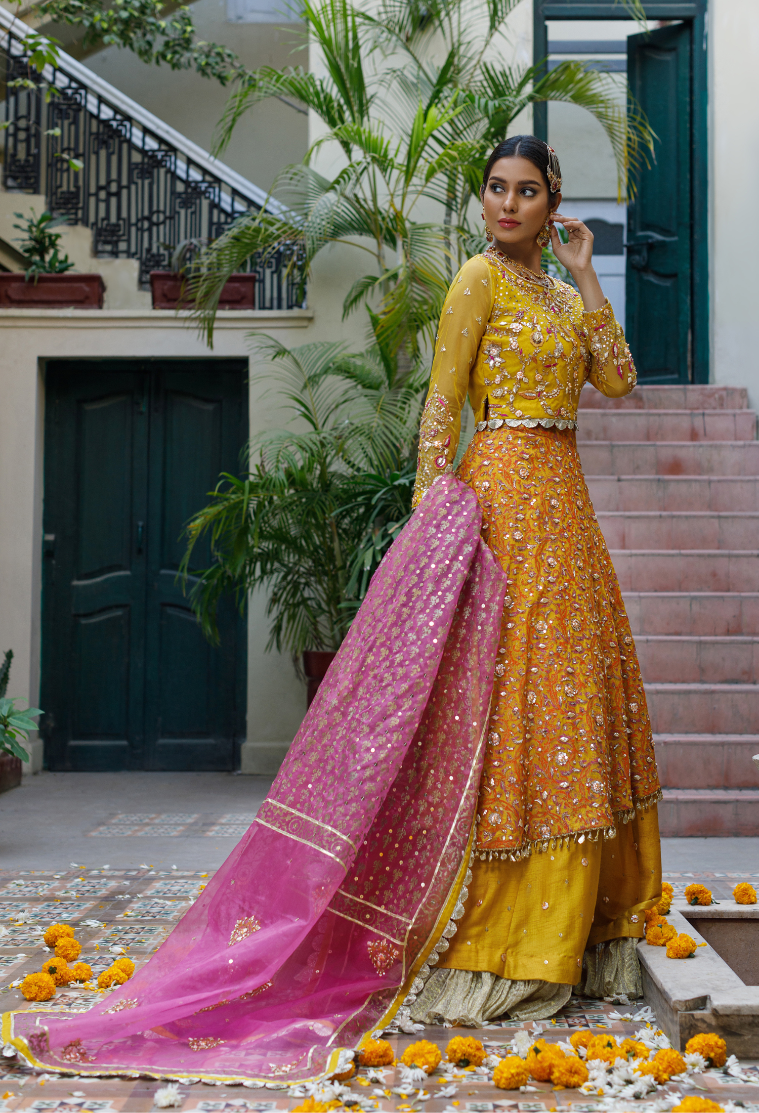 Mustard Layered Lehnga Choli