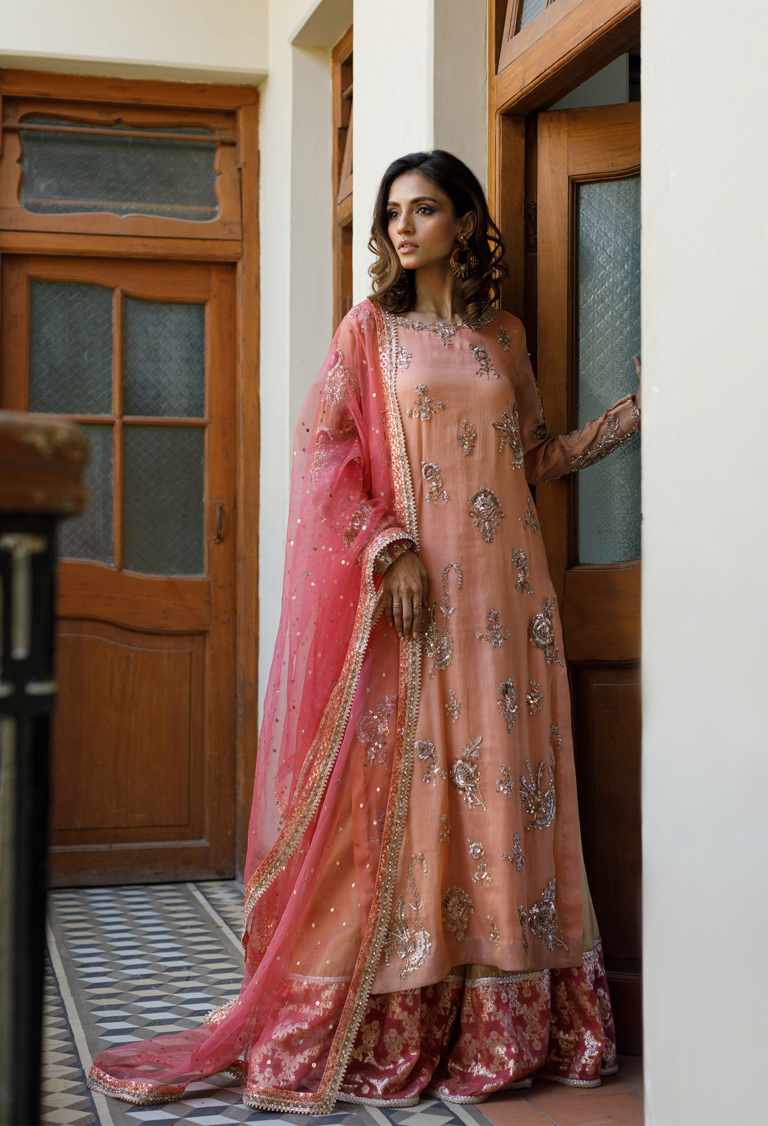 Peach Coral Bahar outfit