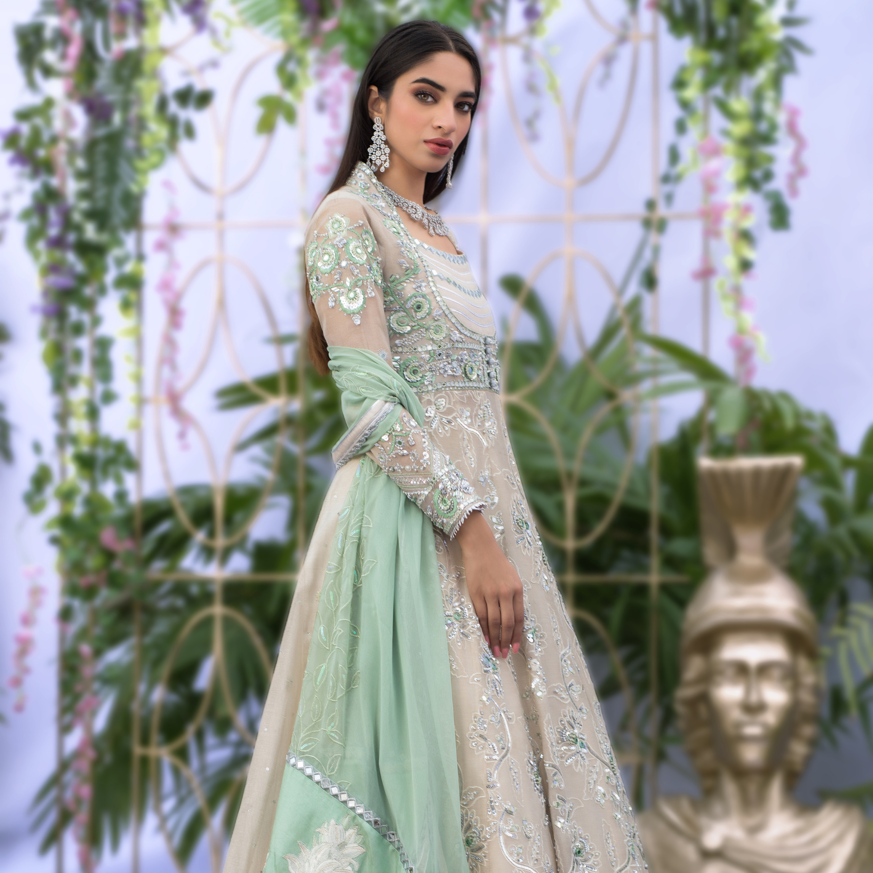 Ivory and Mint Green Anarkali