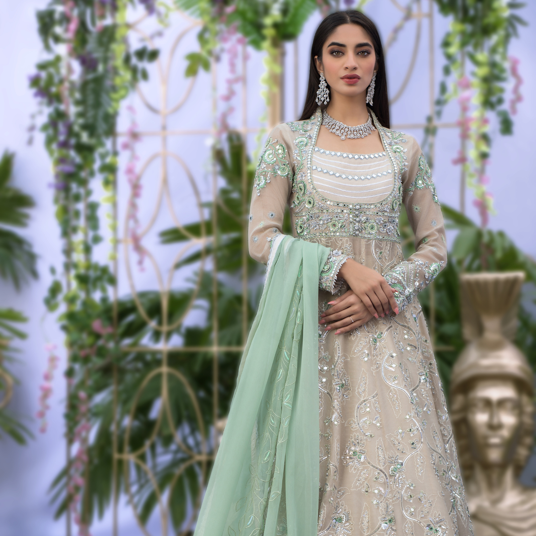 Ivory and Mint Green Anarkali