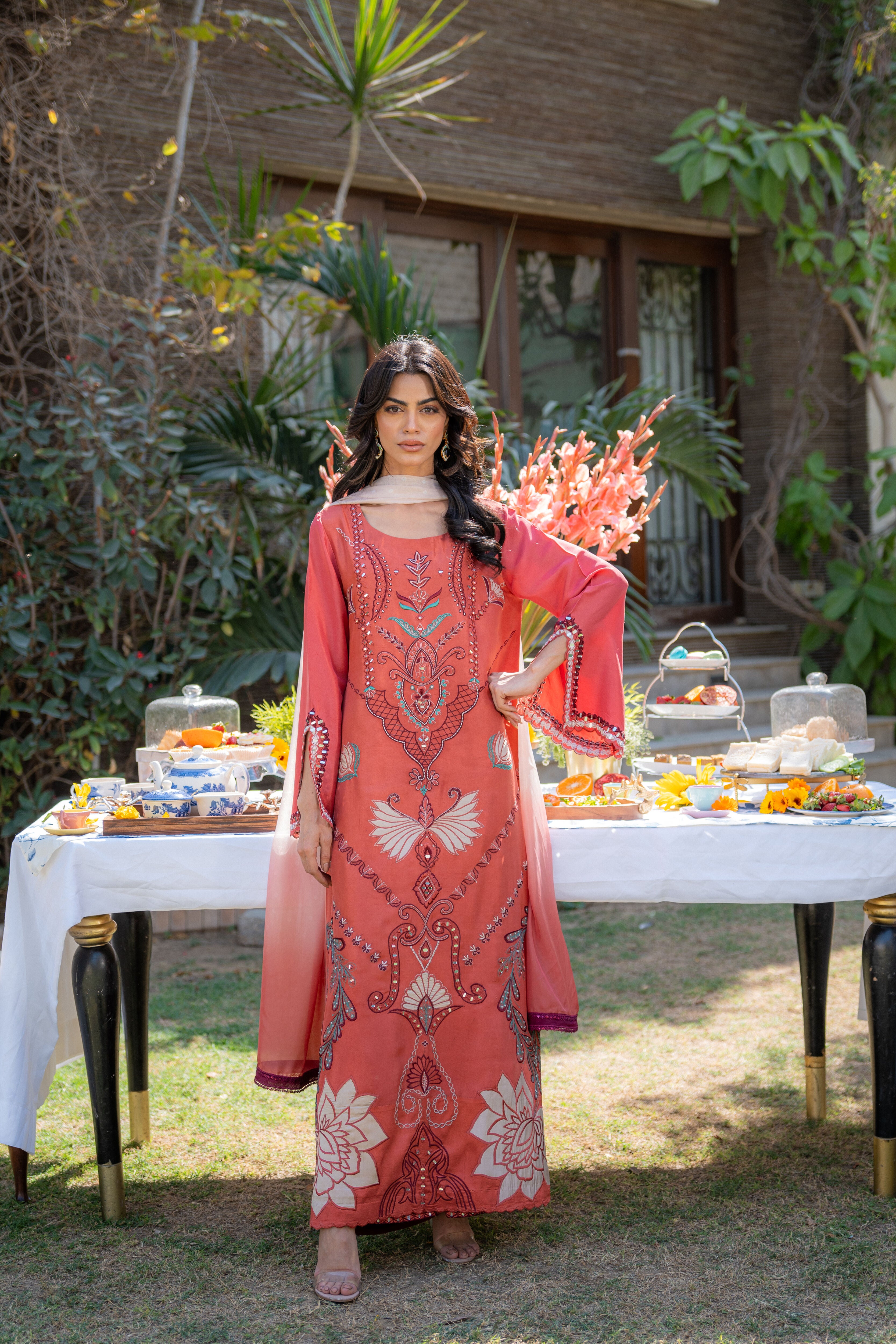 Rust Maroon Kaftan Parj Outfit