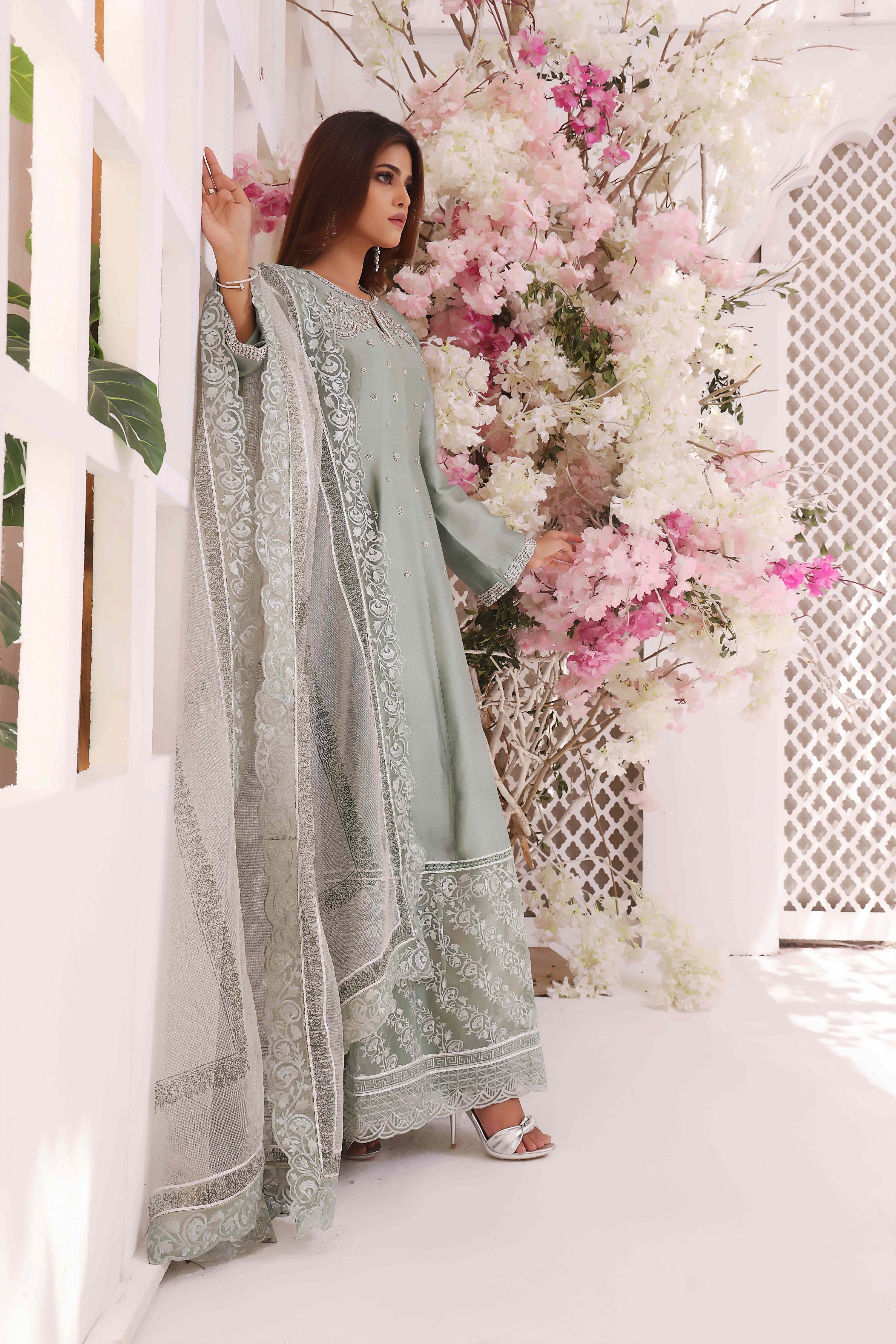 Mint Silk Anarkali Outfit